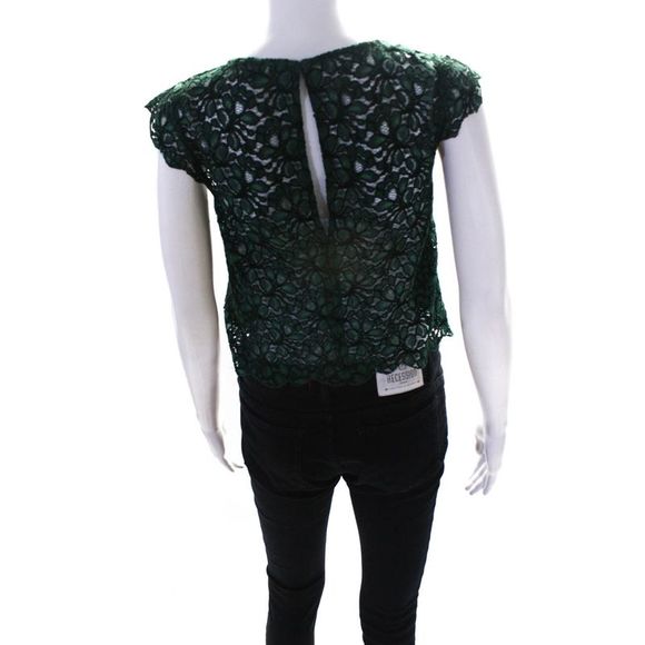 Talula Womens Lace Cap Sleeve Blouse Green Size Extra Small - Picture 3 of 7